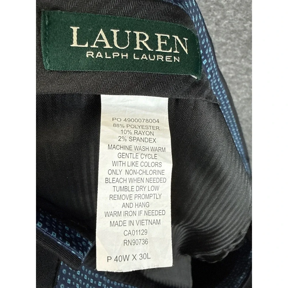 Lauren Ralph Lauren Black Flat Front Dress Pants Mens 40x30 Career Trousers Mngr